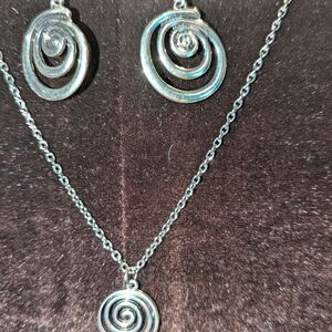 Spiral Drop Necklace and Earrings Set - Sterling-Look Silver